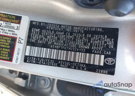 2017 Toyota Camry Se из США, поврежденный, VIN 4T1BF1FK7HU324133